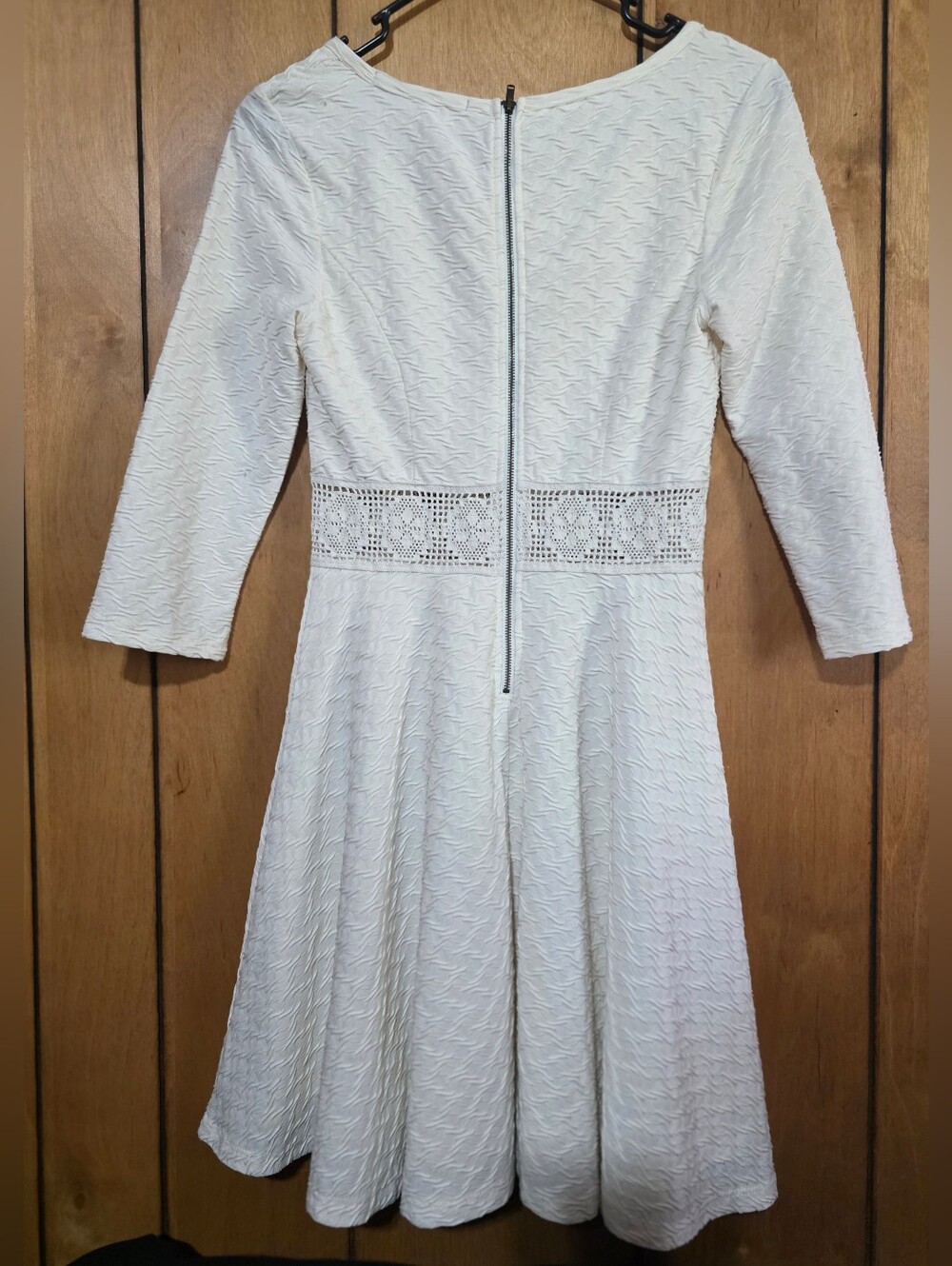 American Rag Cie Cream Textured Fit-and-Flare Dress with Crochet Waist- Size-S - Picture 3 of 4
